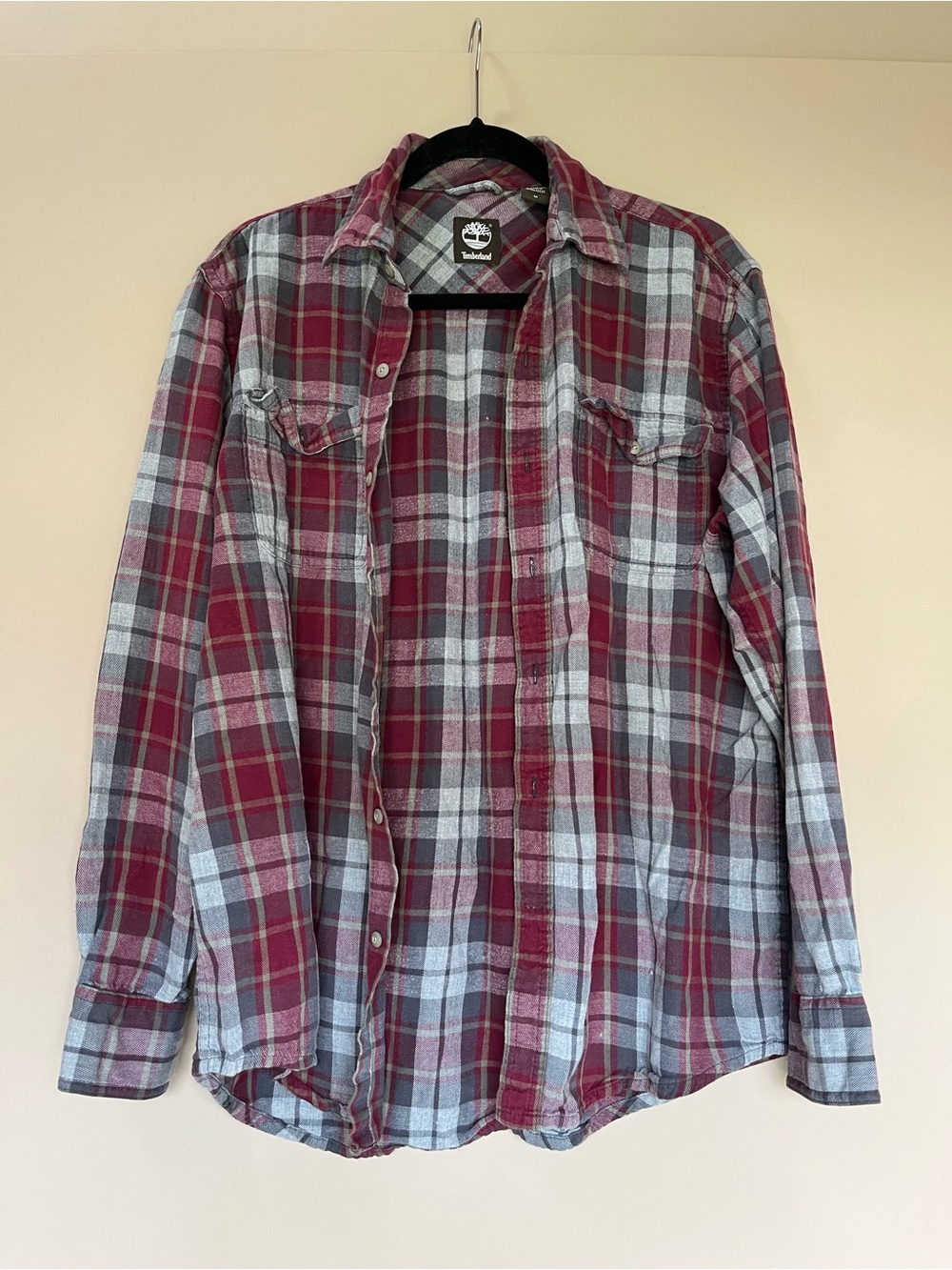 Timberland Men's Burgundy Plaid Flannel Shirt